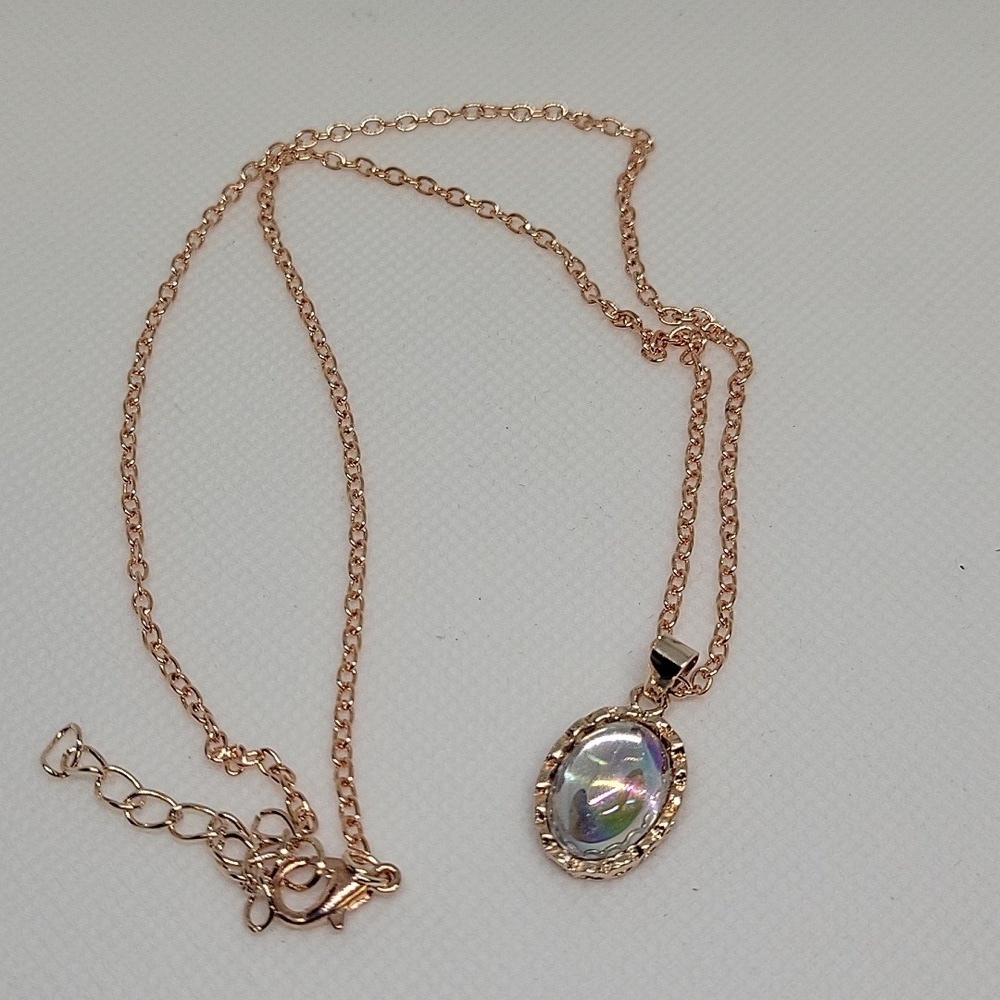 Rose Gold Irridiscent Stone 18" + 2" Extension Necklace